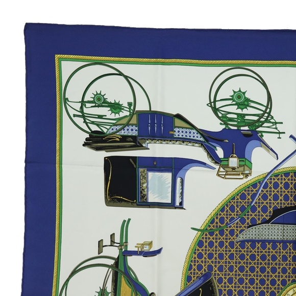 HERMES Carre 90  ""LES VOITURES A TRANSFORMATION"" Silk Blue Auth am6603 - Picture 2 of 14